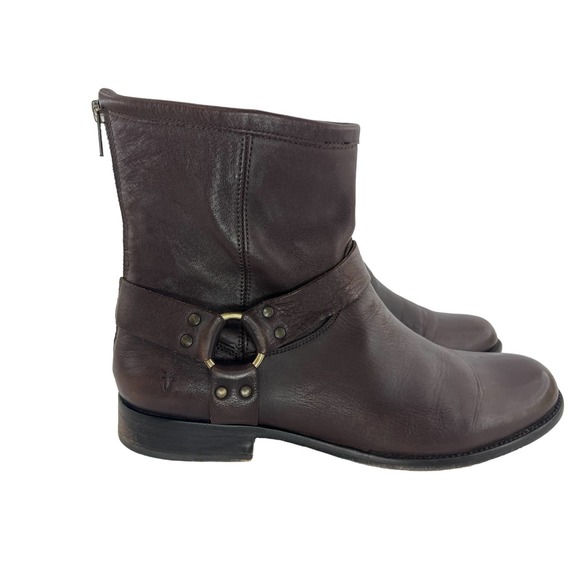 Frye Phillip Harness Leather Boots Moto Biker Zip Brown Men\'s 12